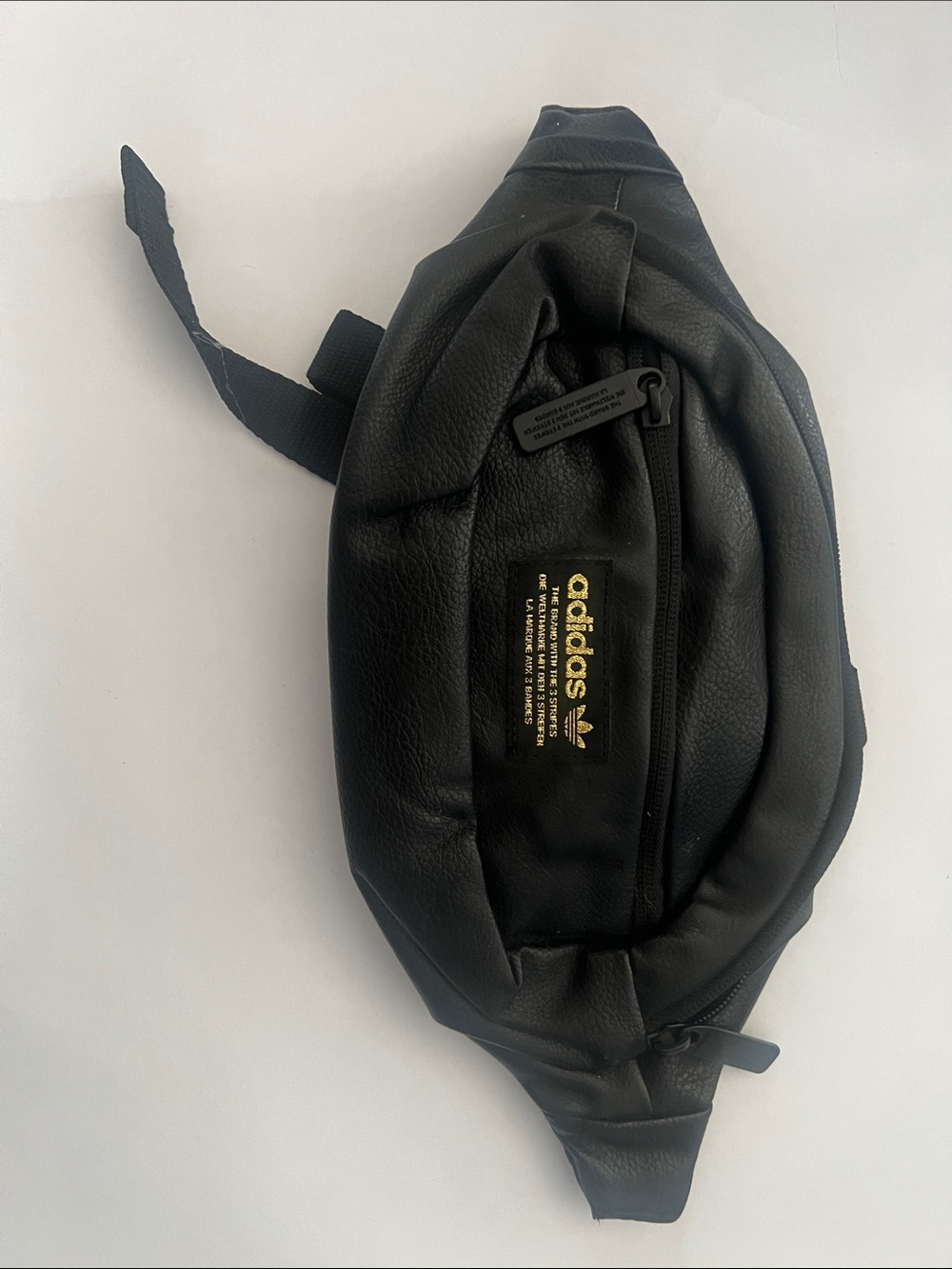 adidas Black Faux Leather Waist Bag with Gold Logo